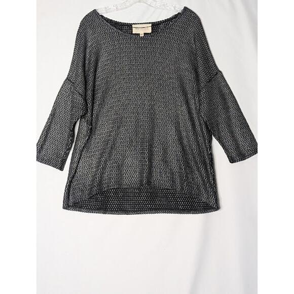 Two by VINCE CAMUTO black silver metallic Open Weave Hi Lo Sweater Futuristic - Picture 1 of 10